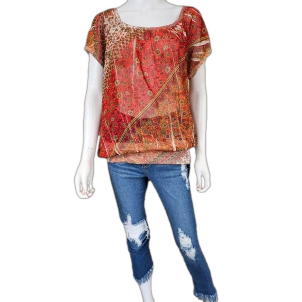 FANG Floral Print Short Sleeve Blouson Size XL